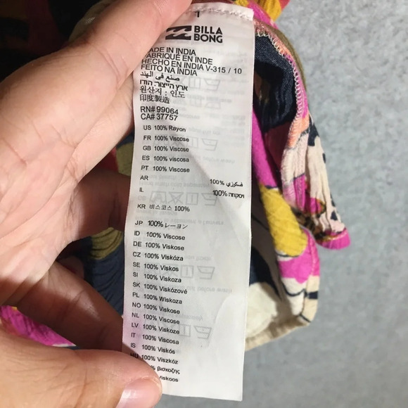 Womens Billabong Blouse Off the Shoulder Colorful Abstract Spring Summer Boho - Picture 3 of 5